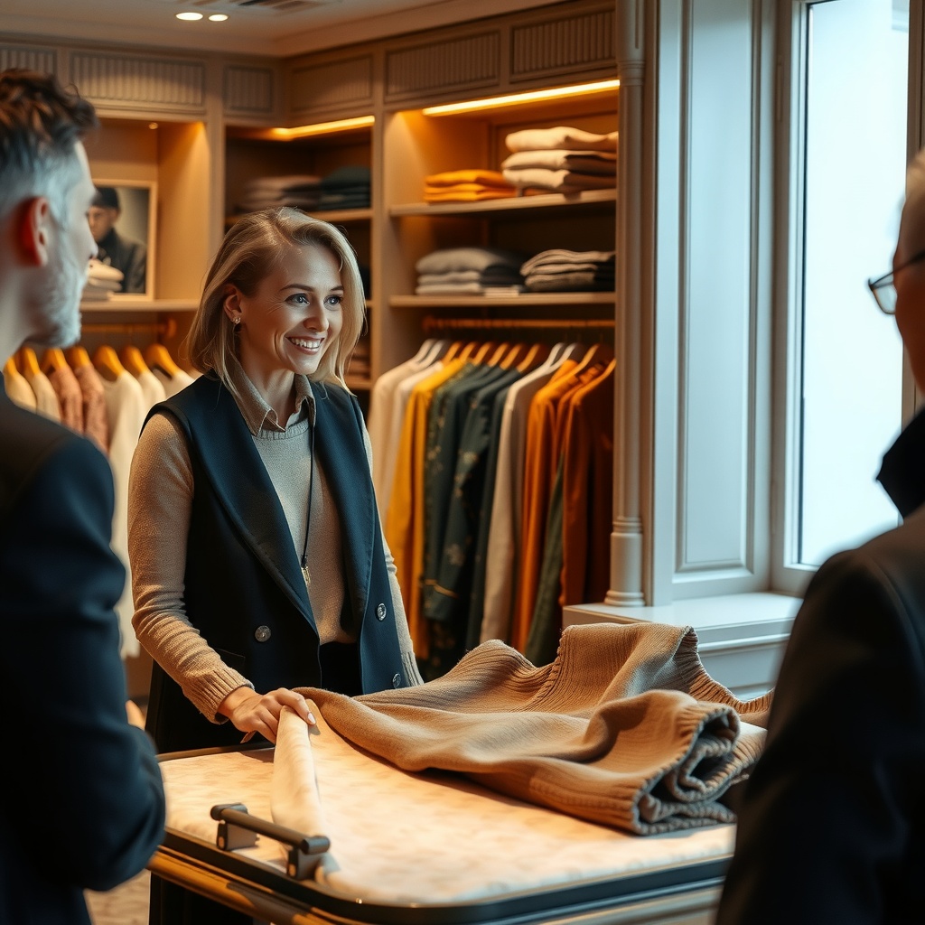 Frau wählt Stoffe in Boutique – Farbberatung und Eigenfarben in Weinheim